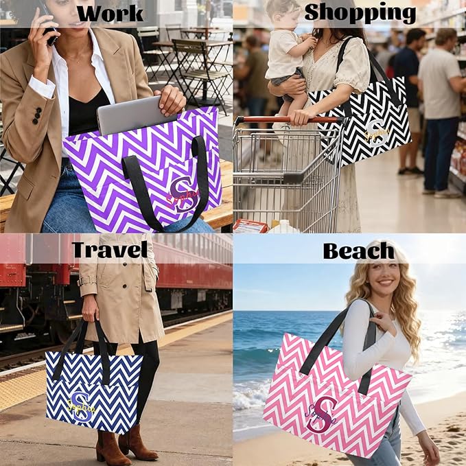 Custom Tote Bag for Women with Name Monogram for Work, Shopping, Travel, Beach