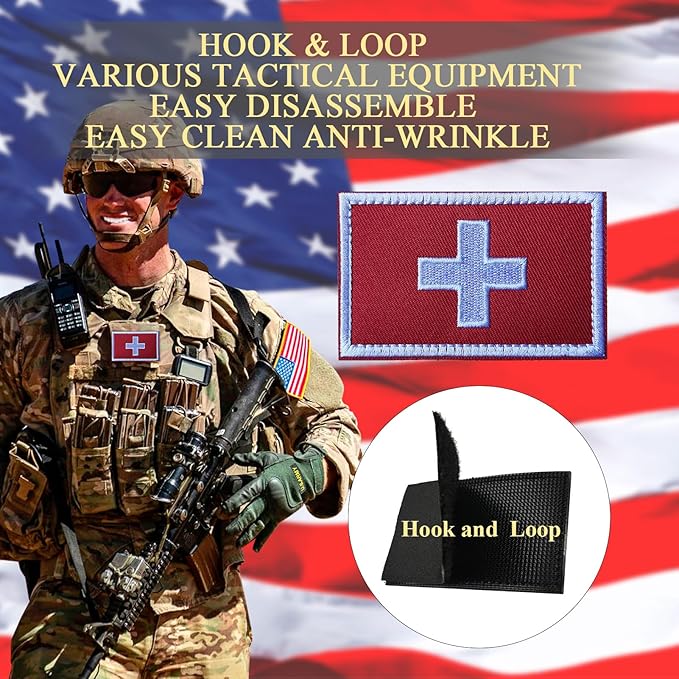 EmWoot 2PCS Swiss Flag Patch Embroidered Morale Patch Military Tactical Patches Hook and Loop(01)