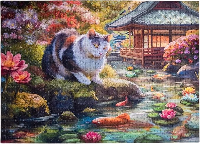 MOSAIC PUZZLES The Koi and The Kitty Encounter Puzzles for Adults - Premium Jigsaw Puzzles, 1000 Pieces