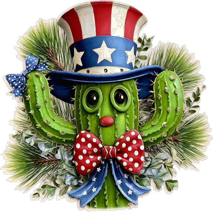 MEATRN Puzzles for Adults - Playful Cartoon Cactus Design with Hat Wooden Puzzles, Unique Plants Wood Jigsaw Puzzle for Friends and Children Gift, Family Game, 491 Pcs, 17 x 16.9in