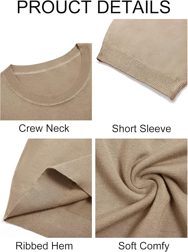 Imily Bela Womens Summer Short Sleeve Sweater Dressy Casual Crew Neck Knit Tops Fashion Pullover Shirts