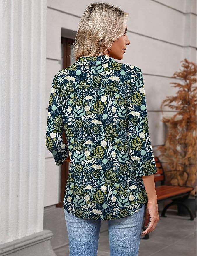 LOMON 3/4 Length Sleeve Womens Tops 2026 Spring Summer Collared Polo Shirts V Neck Casual Basic Polos Tees Shirt