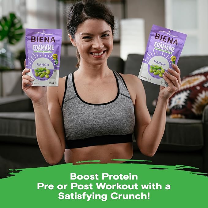 Biena Crispy Roasted Edamame Beans Snack – High Protein Snack for Adults & Kids, 12g-13g Protein per Serving - Made with Avocado Oil – Vegan, Low Carb, Gluten-Free – 3-Pack 4.75oz, Ranch