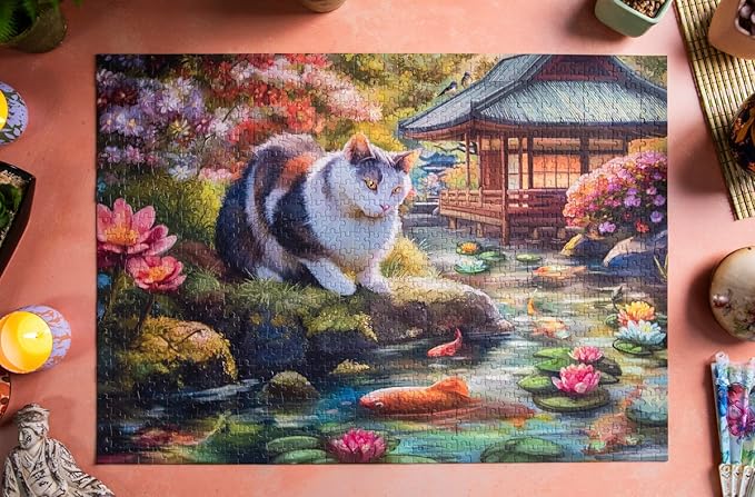 MOSAIC PUZZLES The Koi and The Kitty Encounter Puzzles for Adults - Premium Jigsaw Puzzles, 1000 Pieces
