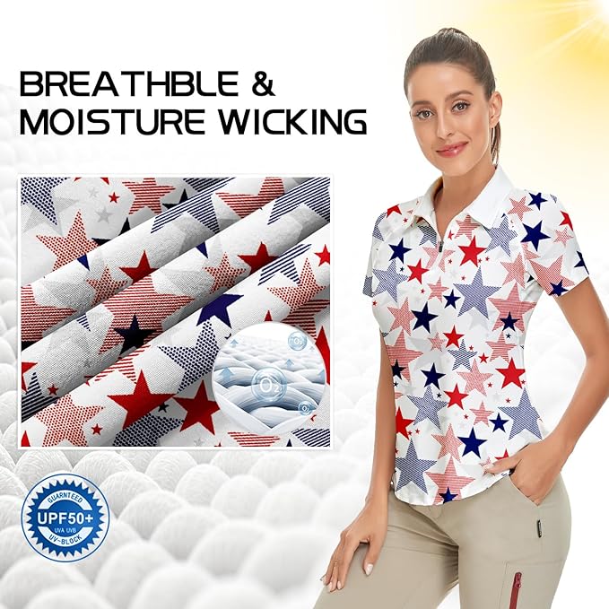 Women's Golf Shirt Short Sleeve Tennis Shirt Quarter Zip Golf Pullover Golf Polo Shirts Argyle Tops