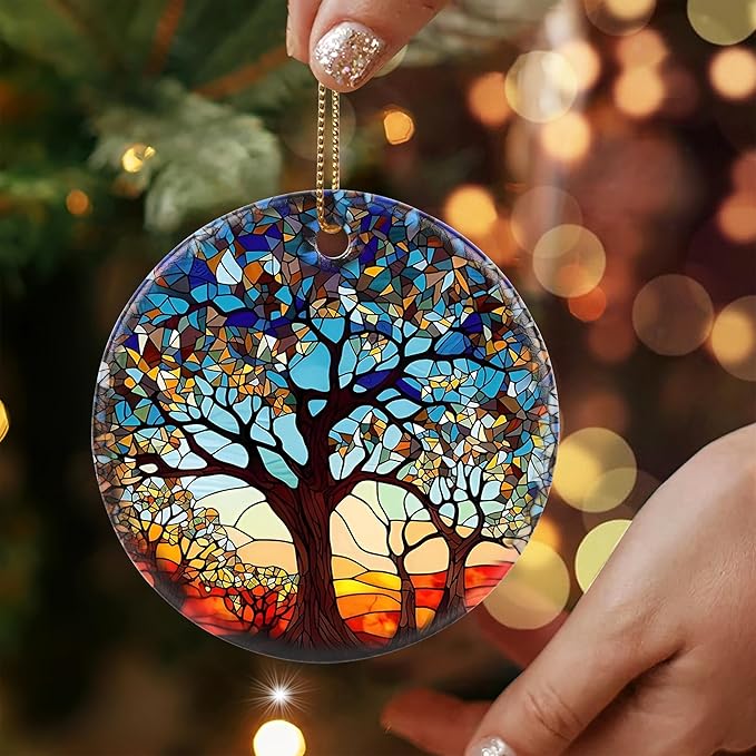 Jocidea Tree of Life Ornament, 2.8" Ceramic Christmas Keepsake Ornaments, Holiday Decor Gifts