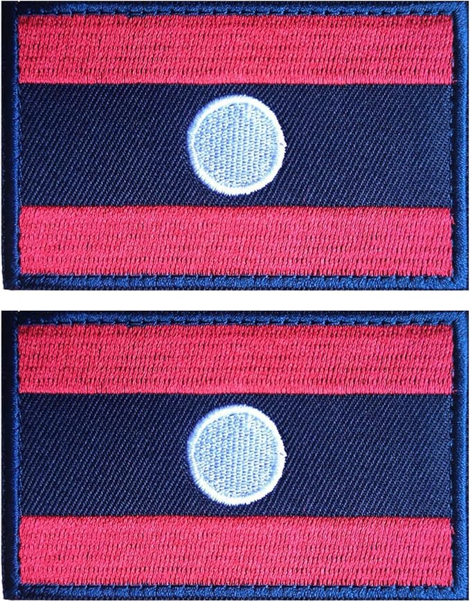 EmWoot 2PCS Laos Flag Patch Embroidered Morale Patch Military Tactical Patches Hook and Loop