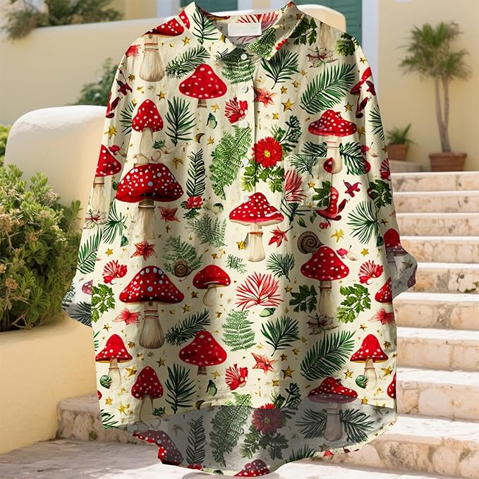 Women Funny Graphic Long Sleeve Floral Blouses Plus Size Button Shirts Casual Cute Vneck Fall Tunic Tops Trendy
