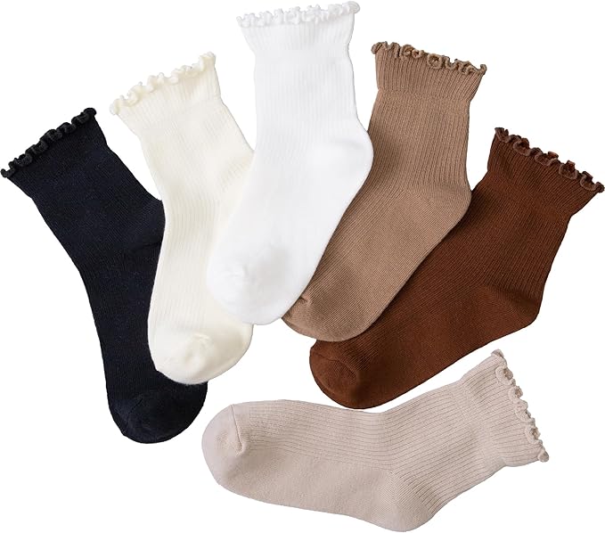 SSF&TUYS Ruffle Socks for Women – Soft Cotton Frilly Ankle Socks, Cute, Breathable & Comfy, 6 Pairs