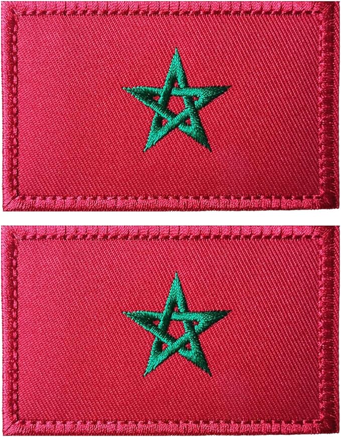 EmWoot 2PCS Morocco Flag Patch Embroidered Morale Patch Military Tactical Patches Hook and Loop