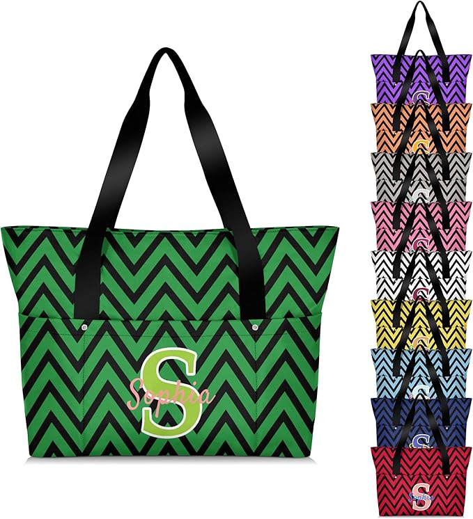 Custom Tote Bag for Women with Name Monogram for Work, Shopping, Travel, Beach