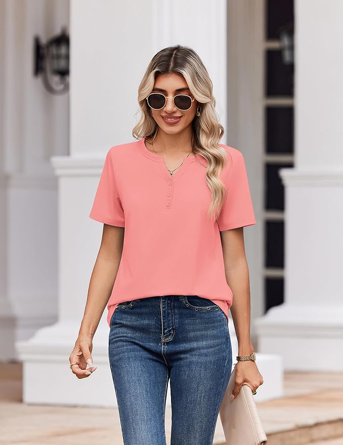 Zeagoo Womens Summer Tops V Neck Short Sleeve Shirts Dressy Casual Blouse Spring Vacation Tshirts Clothes