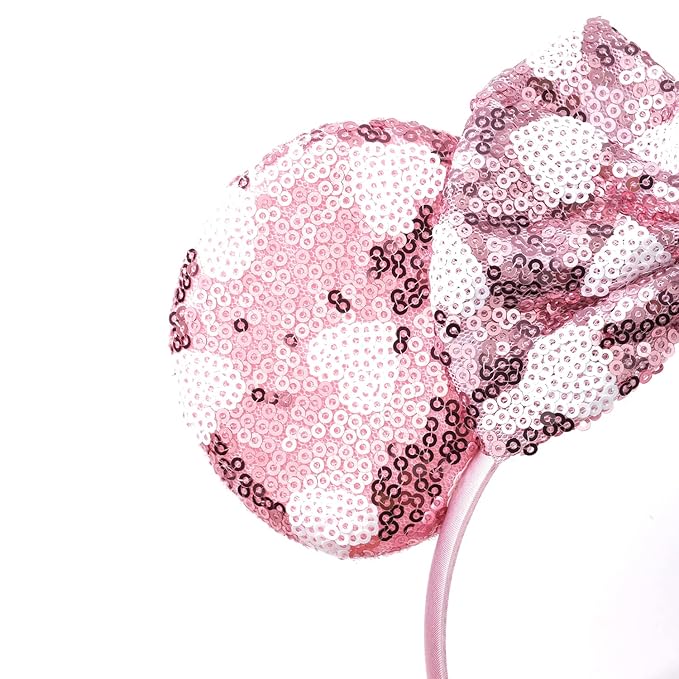 Foeran Mouse Ears Headbands Shiny Bows Mouse Ears Glitter Party Princess Decoration Cosplay Costume for Girls Women (pink heart dots)
