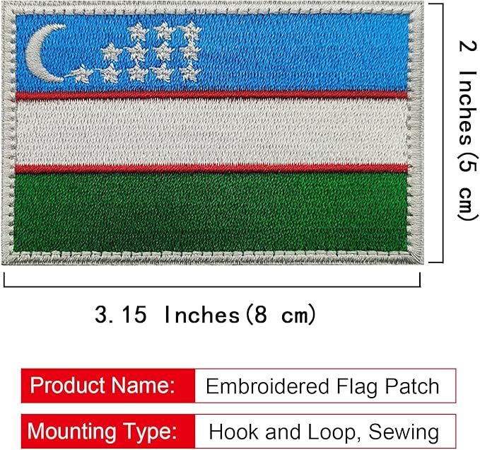 EmWoot 2PCS Uzbekistan Flag Patch Embroidered Morale Patch Military Tactical Patches Hook and Loop