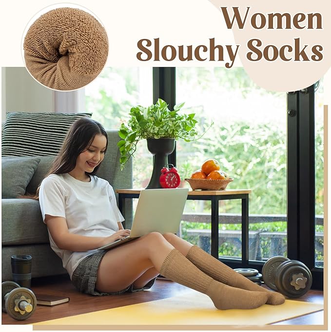 Justay 5 Pairs Slouchy Socks for Women - Slouch Long Crew Knit Boot Athletic Calf Tube Scrunch Socks