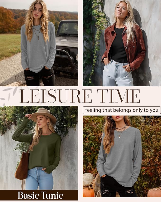 Huukeay 3 Pack Women's Long Sleeve Shirts with Thumb Holes, Cotton Casual Crew Neck Tunic Tops Fall Loose Y2k Trendy Outfits