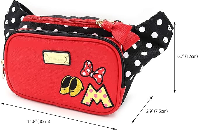 Minnie Ribbon Travel Bow Fanny Pack Crossbody Chest Waist Bum Sling Hip Belt Weekender Bag Cute Mouse Ear Faux Leather Purse Accessories Gift for Women Adult, Officially Licensed (Large)