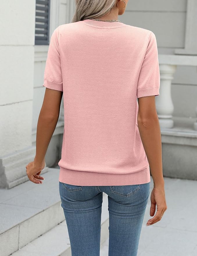 Zeagoo Womens Summer Short Sleeve Tops Crew Neck Lightweight Pullover Sweaters Loose Dressy Casual Blouse Basic Clothes