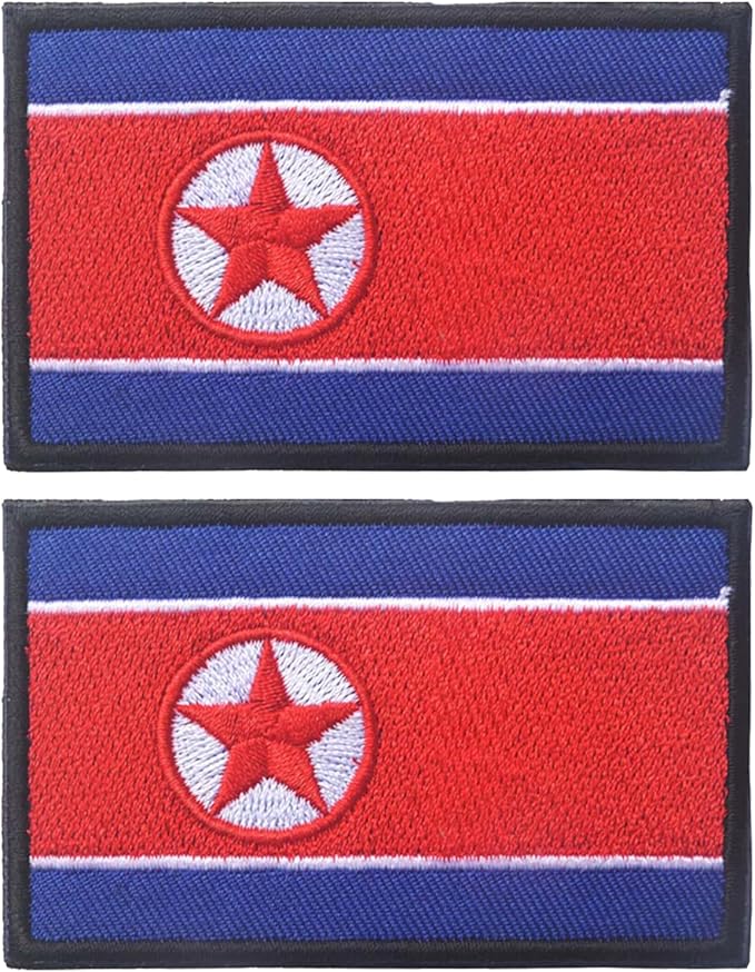 EmWoot 2PCS North Korea Flag Patch Embroidered Morale Patch Military Tactical Patches Hook and Loop(Black Border)