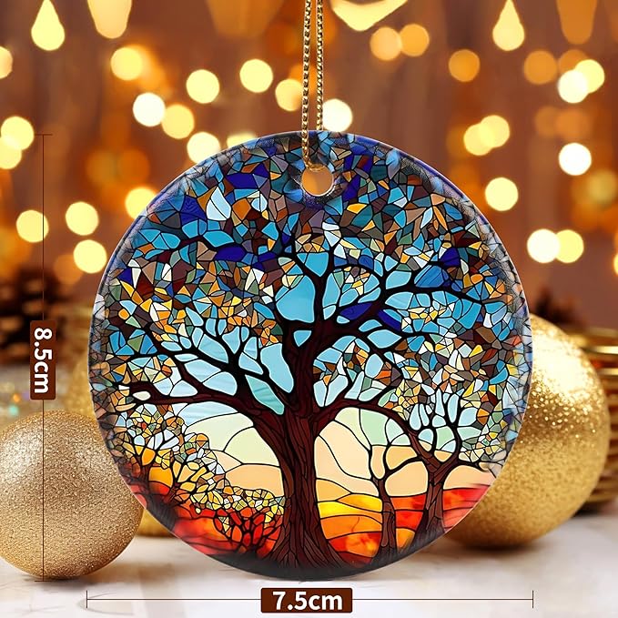 Jocidea Tree of Life Ornament, 2.8" Ceramic Christmas Keepsake Ornaments, Holiday Decor Gifts