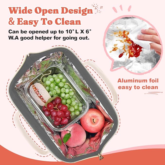 Lunch Bag Women Insulated Lunch Box Wide-Open Lunch Tote Bag Large Drinks Holder Durable Nylon Thermal Snacks Organizer for Men Adults Work Picnic Hiking Beach Fishing, Blue Flower