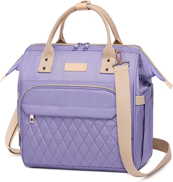 AIJIEKE Lunch Bag for Women, Leakproof & Insulated Work Lunch Box Tote, Reusable Adult Cooler Bag with Water Bottle Side Pocket & Removable Shoulder Strap, Purple