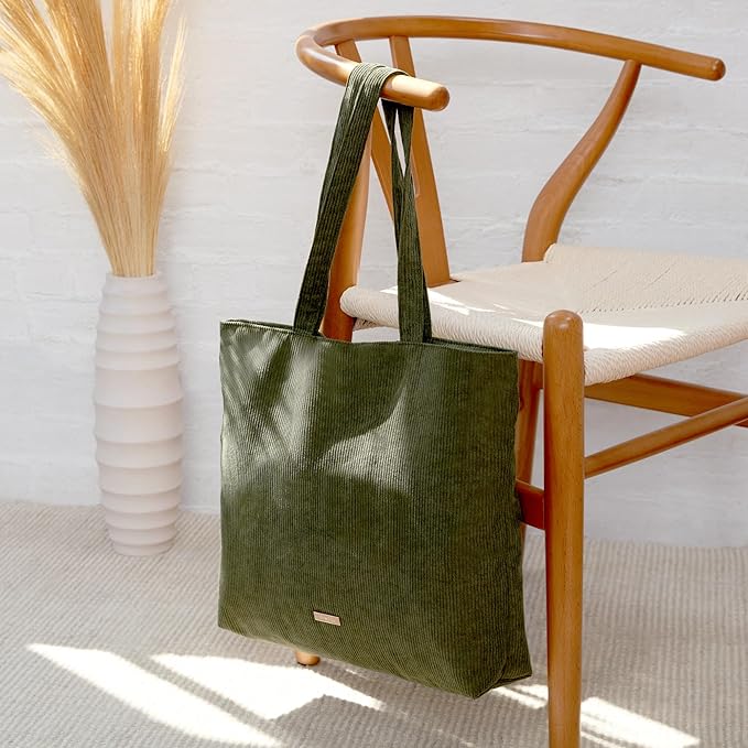 VANDEL Corduroy Tote Bag for Women and Men with Zipper and Inner Pockets. Cute School Tote Bag with Zipper, Aesthetic