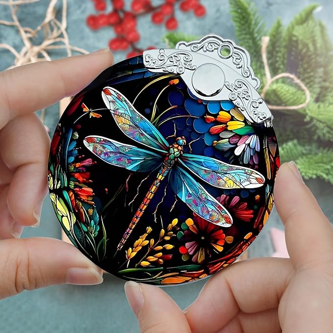 Jocidea Christmas Dragonfly Ornament - Stained Glass Decor for Tree, Holiday Decorations and Xmas Gift Ideas