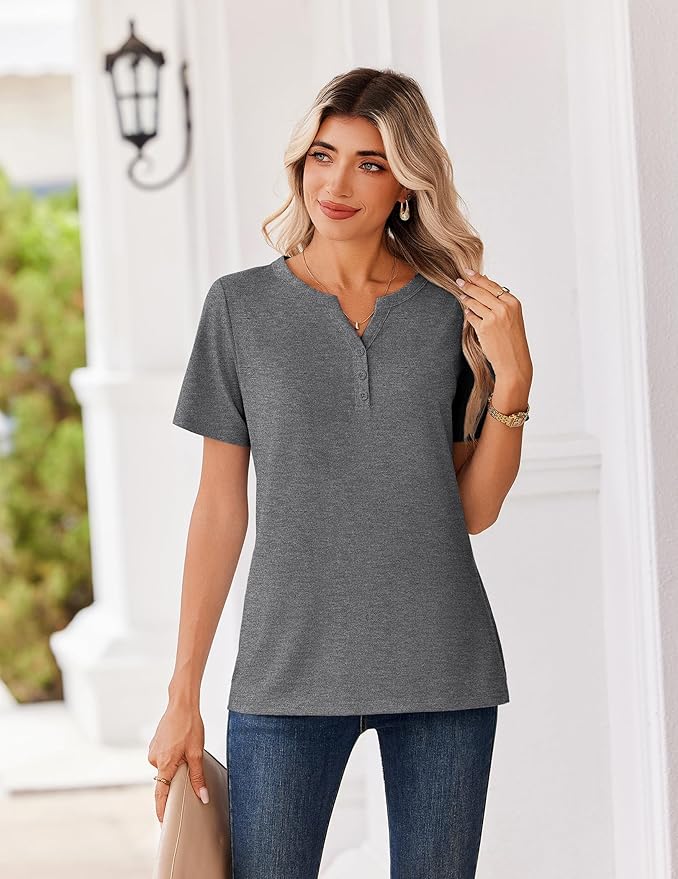 Zeagoo Womens Summer Tops V Neck Short Sleeve Shirts Dressy Casual Blouse Spring Vacation Tshirts Clothes