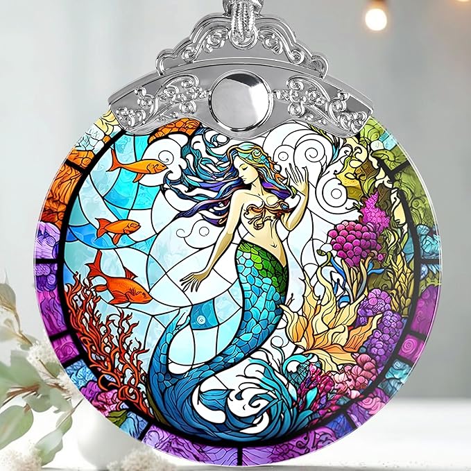 Jocidea Mermaid Stained Glass Ornament - Christmas Tree Decor, Mermaid Gifts & Holiday Xmas Gifts Ideas