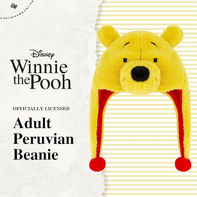 Disney Winnie The Pooh Beanie Hat, Winter Knit Cap with 3D Ears, Yellow