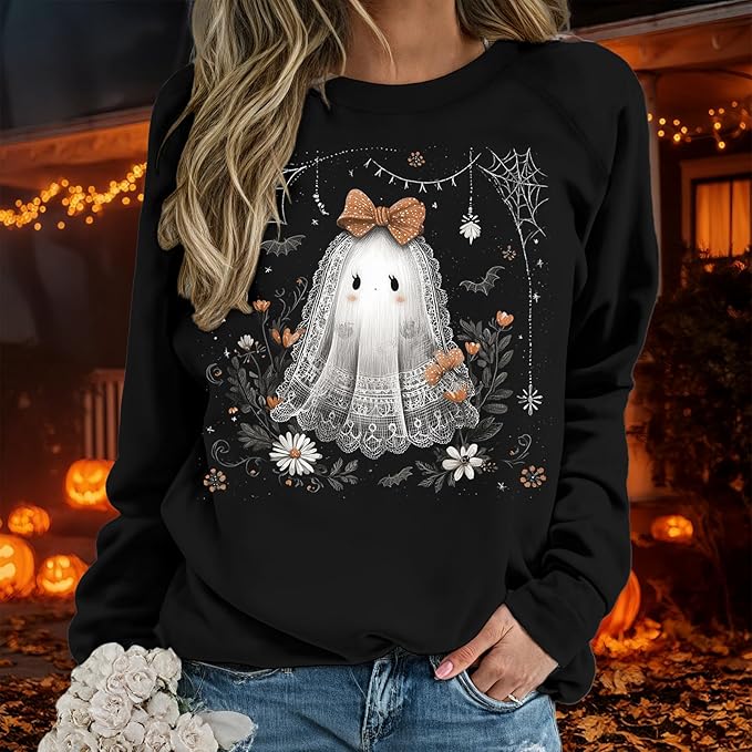 domirica Halloween Sweatshirt For Women Long Sleeve Crew Neck Sweatshirts Fall Halloween Costumes For Holiday Party 2025