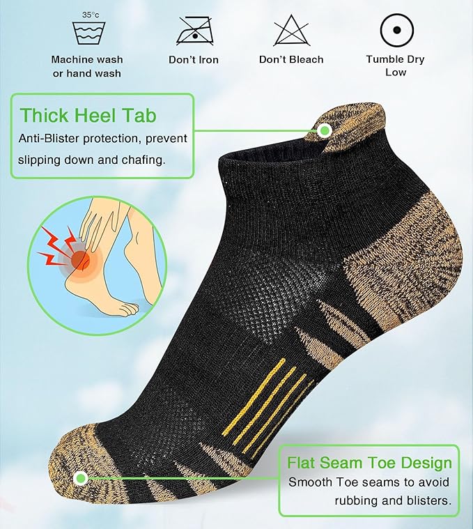 Heyoboy Womens Ankle Anti-blister Thick Cushioned Wicking Odor Resist Athletic Running Socks 5 Pairs