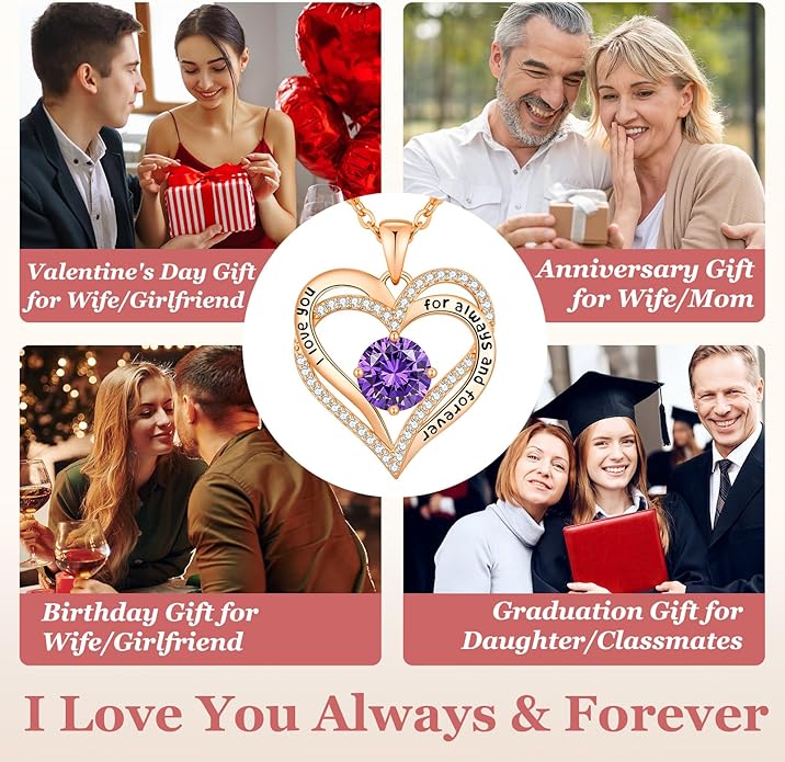 CDE Valentine's Day Gift Forever Love Heart Necklaces for Women, Wedding Anniversary, Birthday Mothers Christmas Day Gifts for Mom, Mother, Wife, S925 Silver Jewelry with Birthstone Pendant