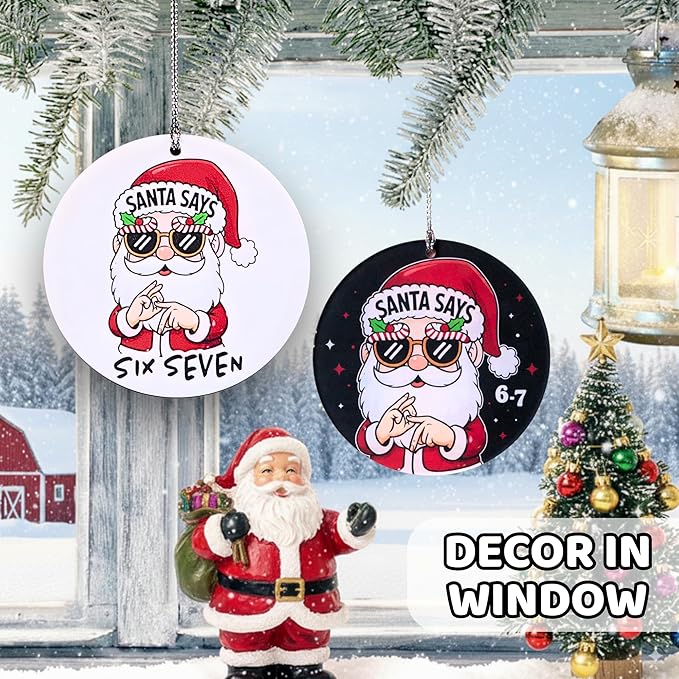 67 Funny Christmas Ornament – 67 Meme Black Santa Says Six Seven Acrylic Ornament, Teen Slang Meme Xmas Tree Decor, Viral Gift for Gen Z Teen Boys Girls