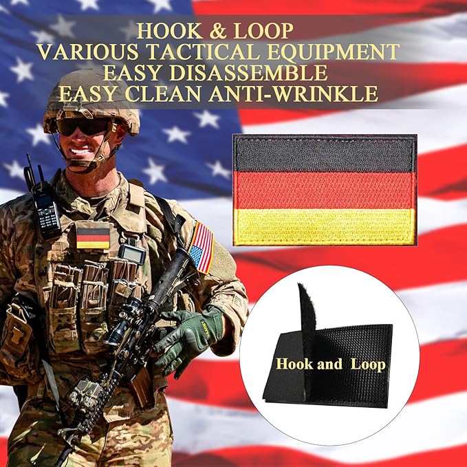 EmWoot 2PCS Germany Flag Patch Embroidered Morale Patch Military Tactical Patches Hook and Loop