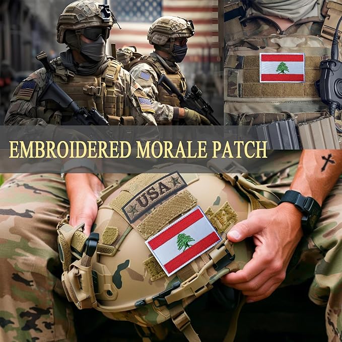 EmWoot 2PCS Lebanon Flag Patch Embroidered Morale Patch Military Tactical Patches Hook and Loop