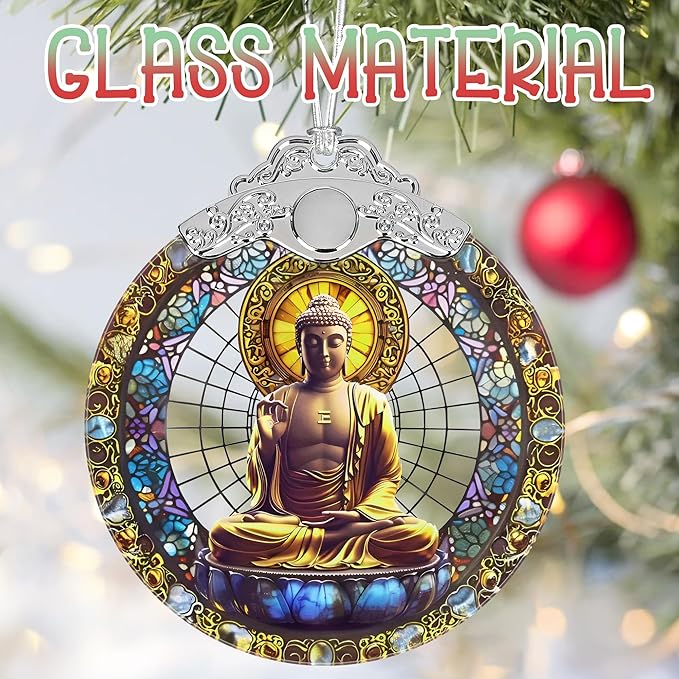 Tathagata Buddha Christmas Ornaments, 3" Stained Glass Christmas Decor, Christmas Tree Ornaments, Gifts for Women Men, Unique Gift Idea, Perfect for Holiday Party, Tree, Window, Home Decor