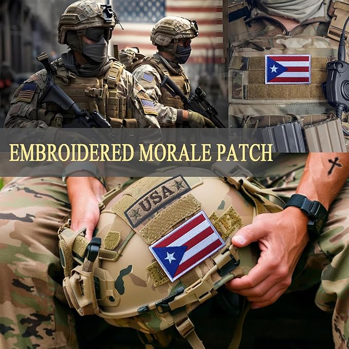 EmWoot 2PCS Puerto Rico Flag Patch Embroidered Morale Patch Military Tactical Patches Hook and Loop(Red)