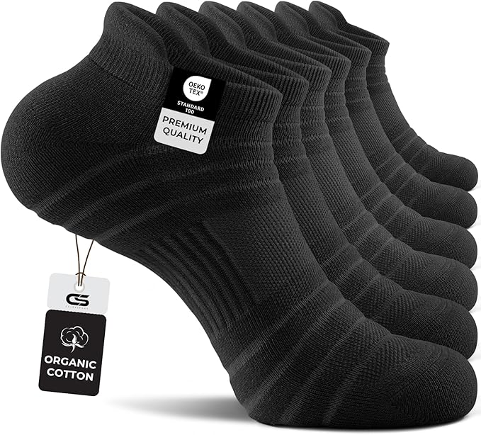 CS CELERSPORT 6 Pack Athletic Running Ankle Socks, Cotton Low Cut Cushioned Anti-Blister Tab Sports Socks Men Women