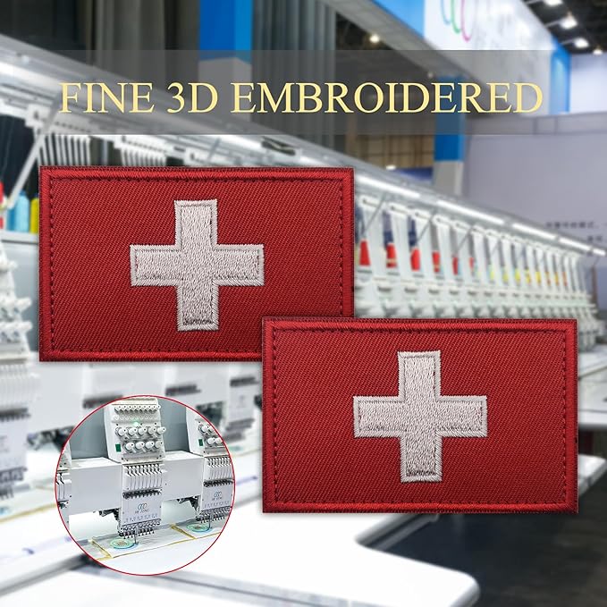 EmWoot 2PCS Swiss Flag Patch Embroidered Morale Patch Military Tactical Patches Hook and Loop(02)