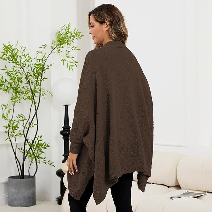Wearable Blanket Sherpa Poncho Unique Office Work Warm Cozy Shawl TV Throw Blankets, Plush Cape Wrap for Adults