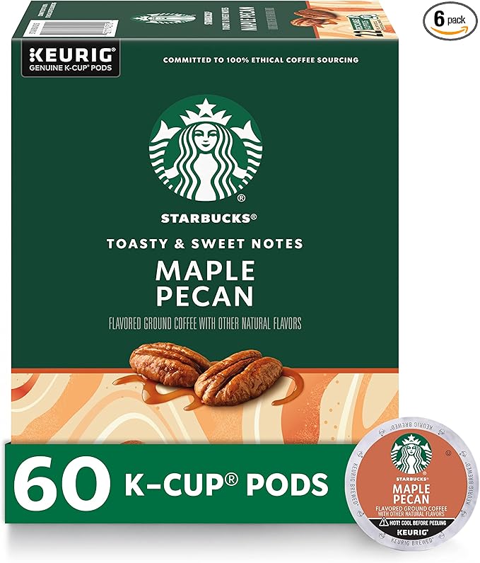 Starbucks K-Cup Coffee Pods, Flavored Hot or Iced Coffee, Maple Pecan, 60 Keurig Pods