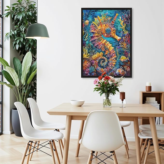 Naturelish 1000 Piece Jigsaw Puzzle for Adults - Vibrant Seahorse Design, 1000 Pieces Challenging & Colorful Art Puzzle for Adults, Color-Coded Back, Puzzle Gift-Ready 19.25 x 26.65 in