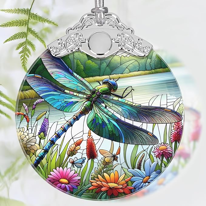 Christmas Ornament, 2025 Ornaments for Christmas Tree, Stained Glass Hanging Ornament, Holiday Ornaments, Unique Gift Idea - Dragonfly