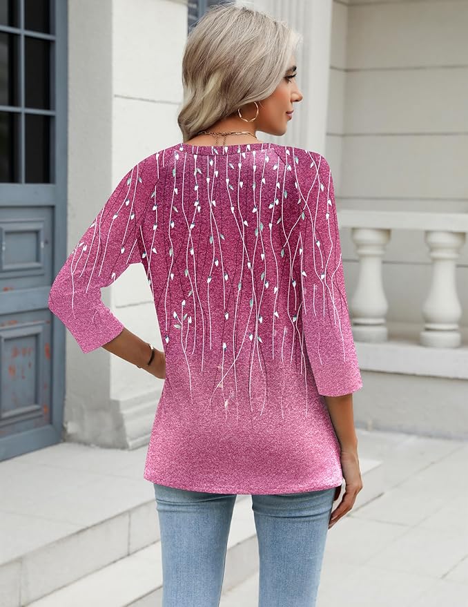 Zeagoo 3/4 Length Sleeve Womens Tops Casual V Neck Shirts Soft Basic Tees Business Work Blouses