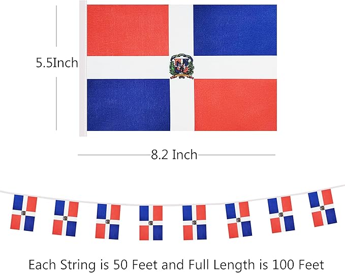 Yamiuo 100 Feet Dominica String Flag, 76 Pcs Dominican Banner Flag, Small Mini World Banner Flags for Sports Events, Bars Decorations, School Festivals, Party Decorations, Celebrations (Dominica)