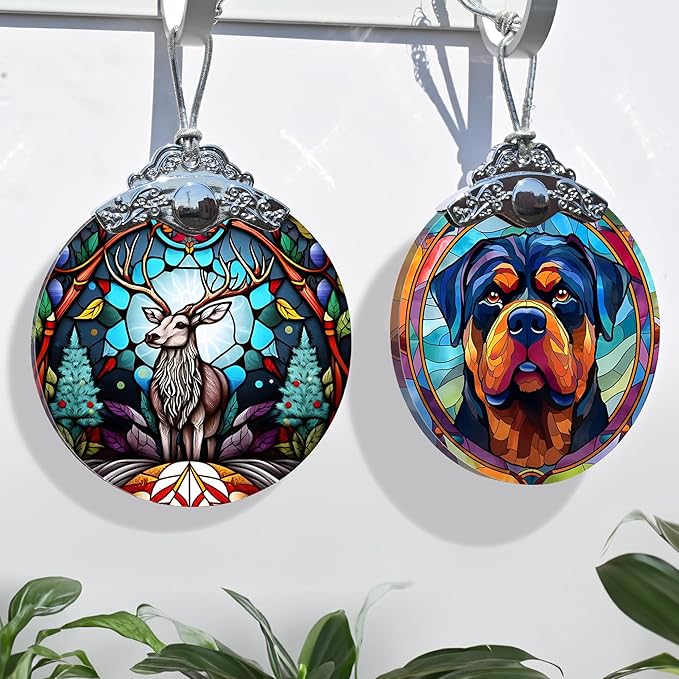 Jocidea Deer Christmas Ornaments, Deer Decor Christmas, Deer Christmas Tree Decorations, Stained Glass Ornament, Gifts for Deer Lovers, Holiday Decorations and Xmas Gifts Ideas