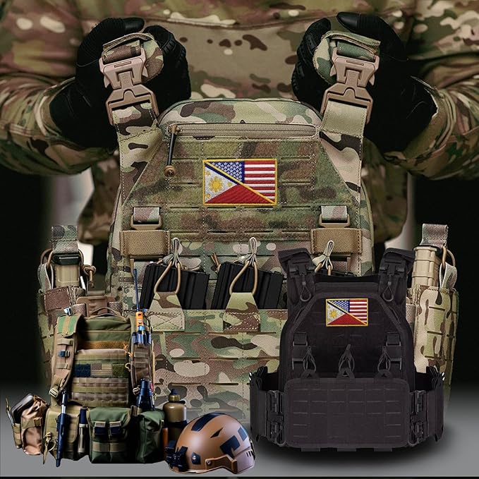EmWoot 2PCS American Philippines Flag Patch Embroidered Morale Patch Military Tactical Patches Hook and Loop