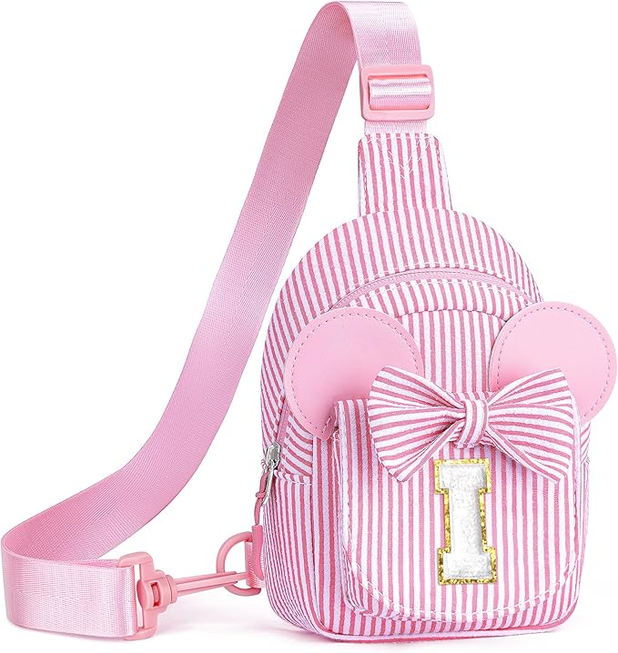 QLOVEA Sling Bag for Kids, Birthday Gifts for Little Girl, Small Cute Bag for Little Girls Kids, Initial Small Sling Bags for Girl Kid Daughter (Pink I)
